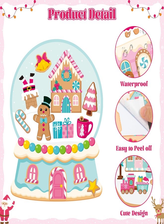 CY2SIDE Christmas Snow Globe House Stickers - 12 Set Christmas Pink Gingerbread Candy House Scene Stickers for School Reward, DIY Crystal Ball Sticker Xmas Winter Party Supplies - Image 3